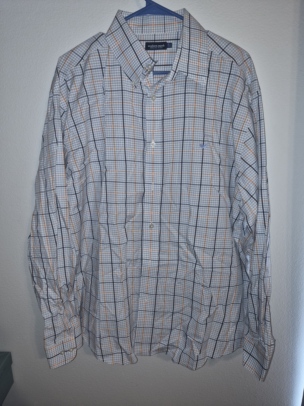 READ Southern Marsh Men's Light Blue & Orange Plaid Button-Up Shirt XL